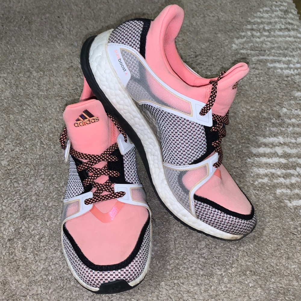 Women’s size 8.5 coral/black/white PureBoost x tennis shoes